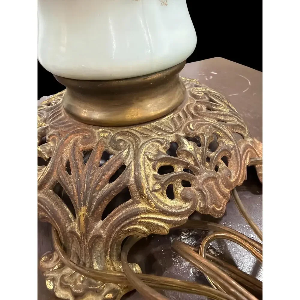 Antique Gone With the Wind Lamp Hand Painted Floral Globe Electrified 25
